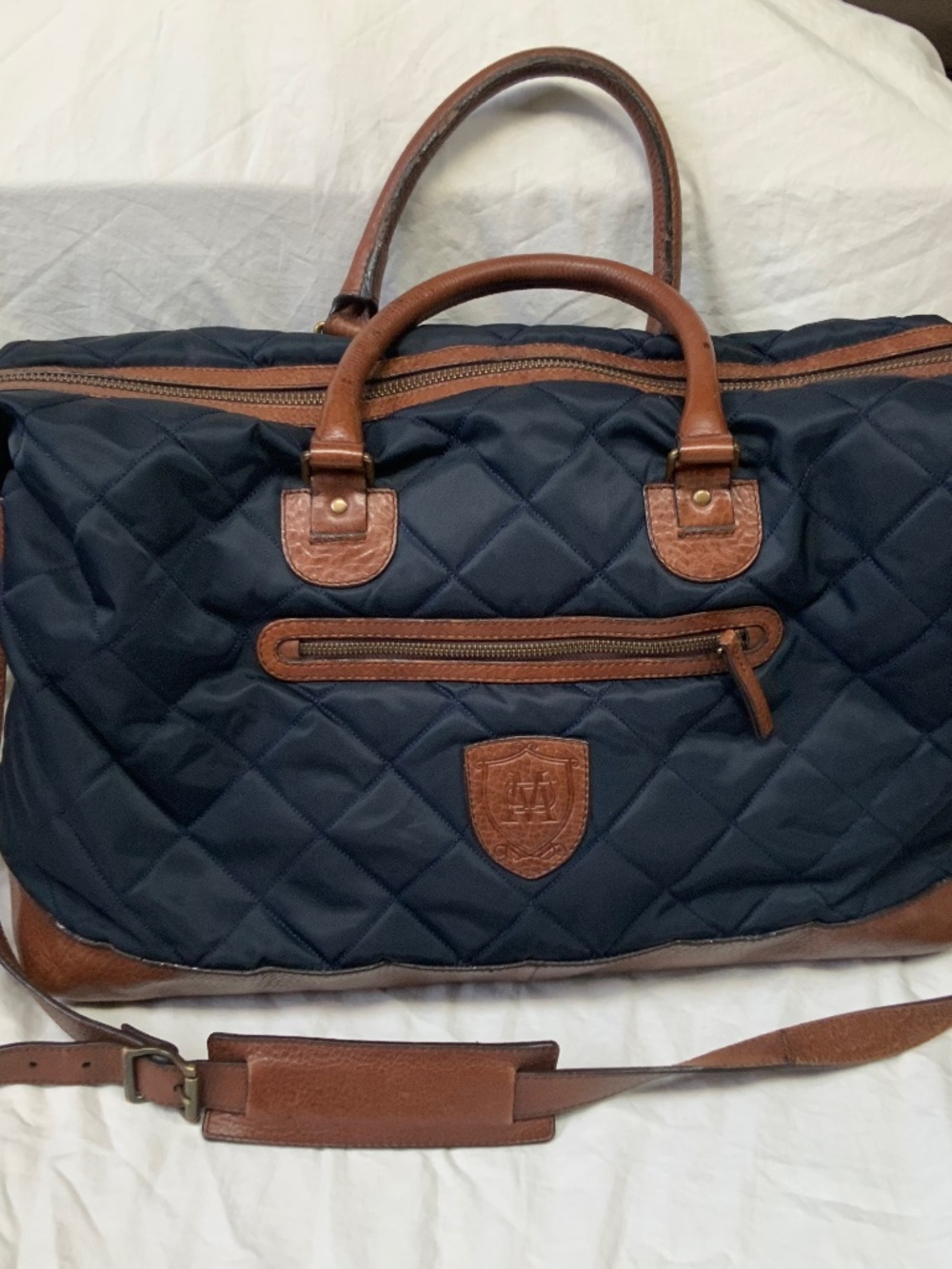 Massimo Dutti Quilted and Leather Duffle Weekender Bag